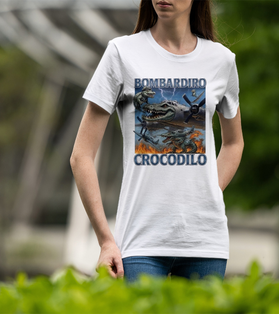 Bombardiro Crocodilo Italian Brainrot Meme Airplane Crocodile Battle T-Shirt