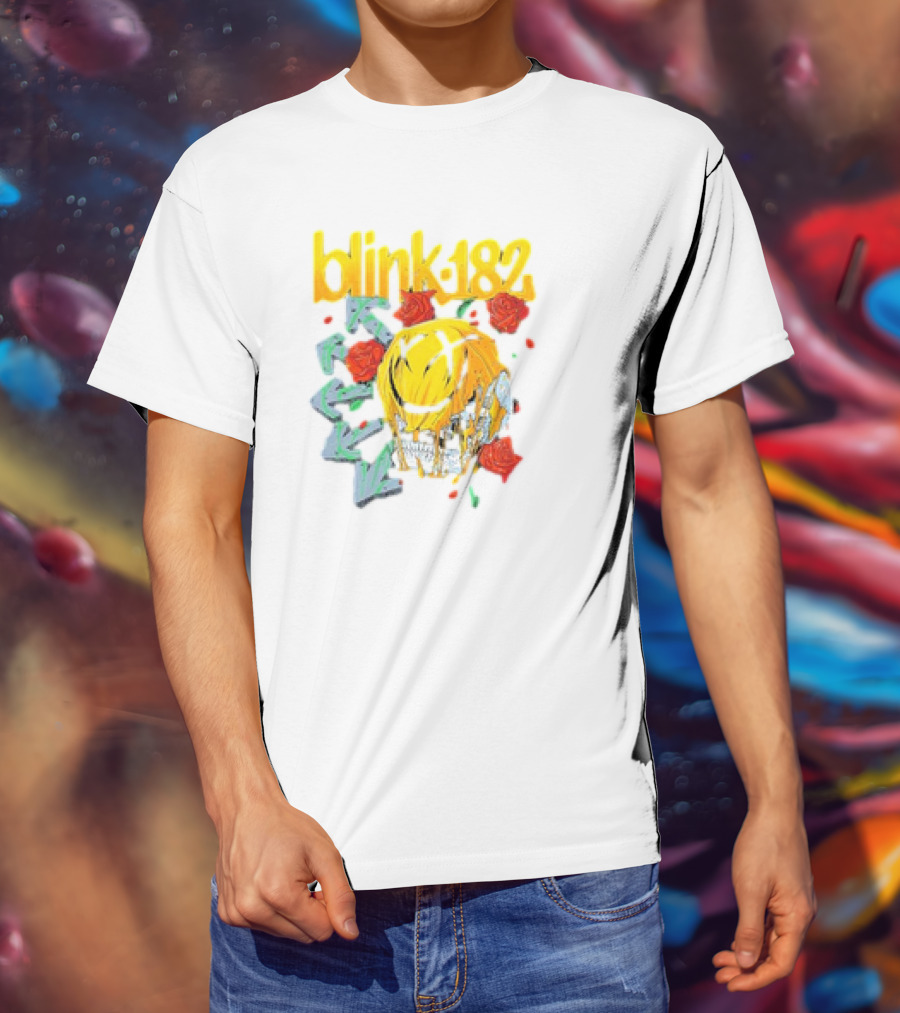 Blink 182 Skull Roses Dripping Yellow Paint T-Shirt