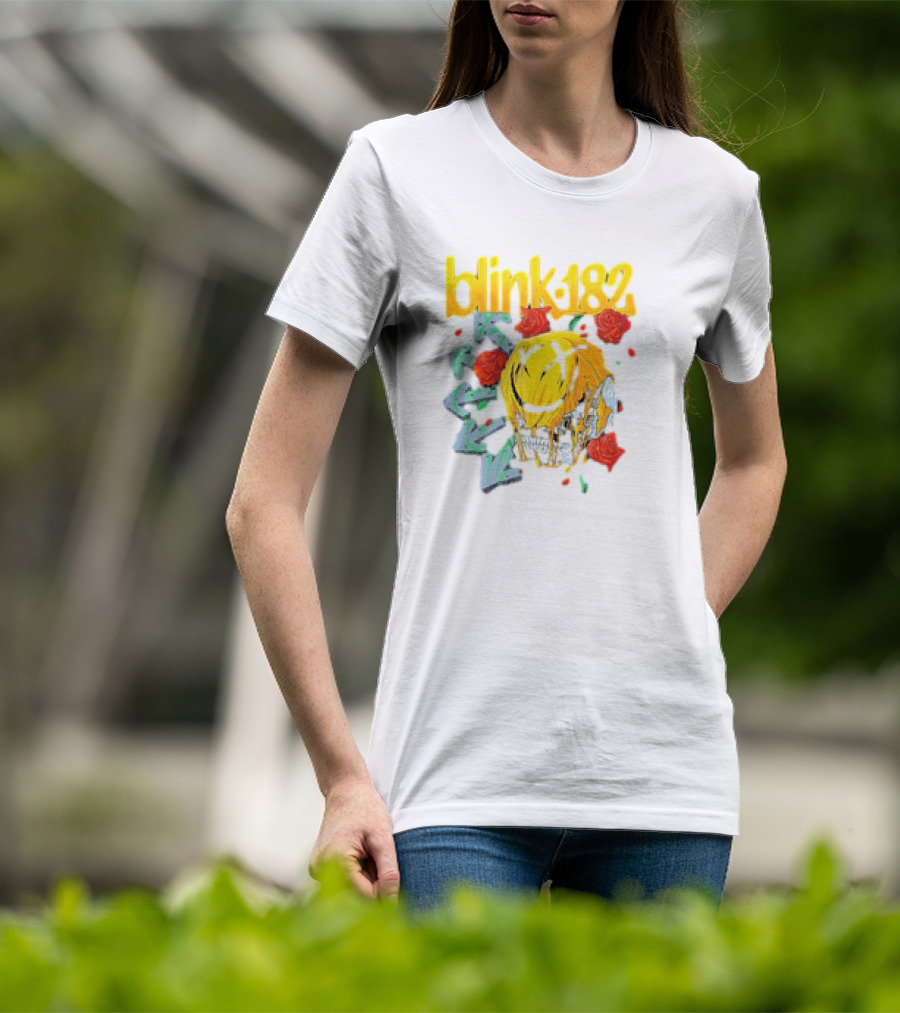 Blink 182 Skull Roses Dripping Yellow Paint T-Shirt