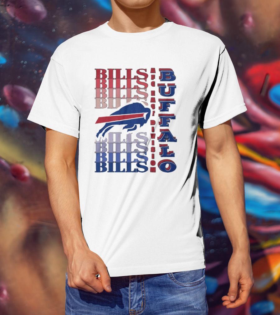 Buffalo Bills AFC East Division Bills Repeated Blue And Red Text T-Shirt