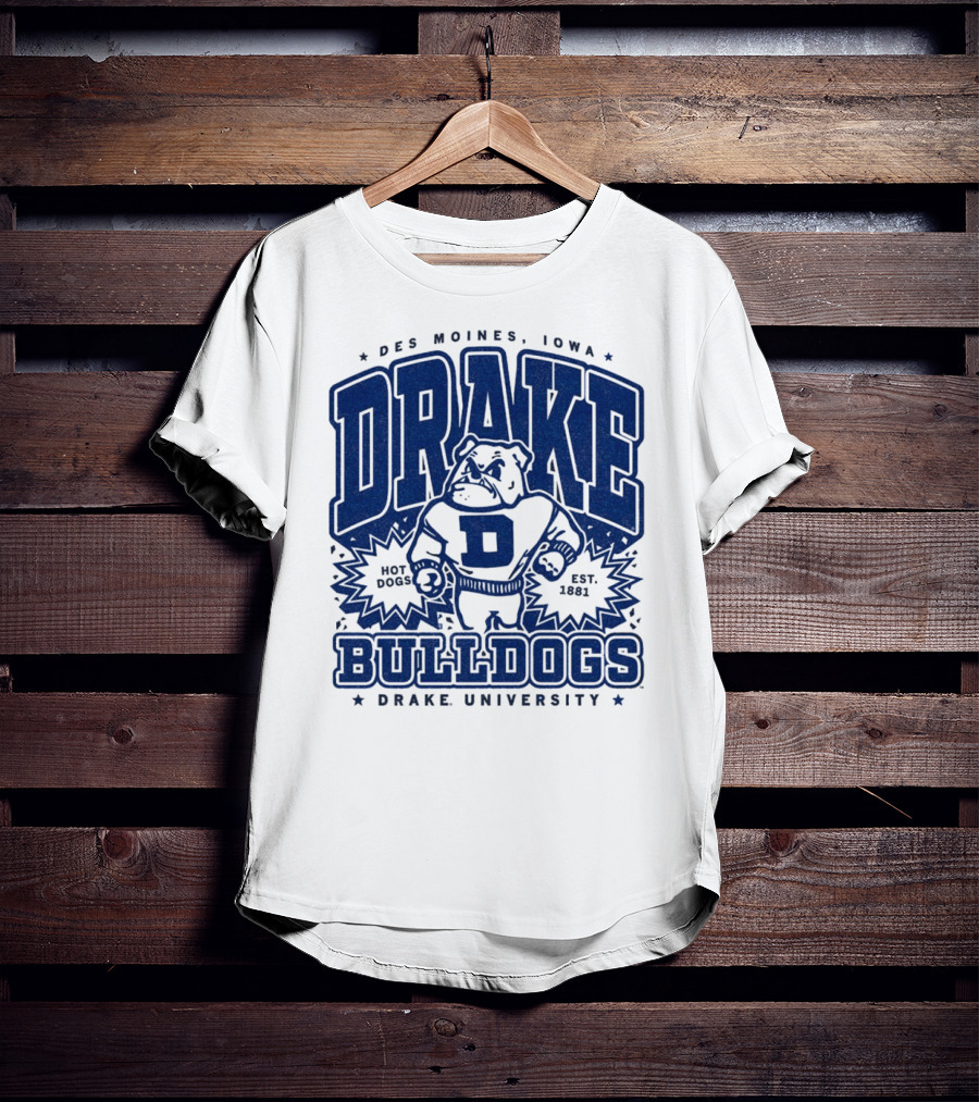 Des Moines Iowa Drake University Bulldogs Mascot Hot Dogs Est 1881 T-Shirt