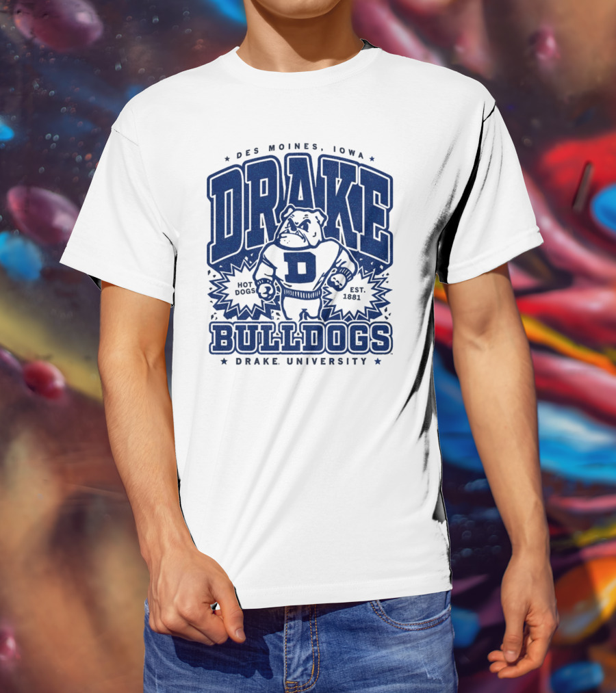 Des Moines Iowa Drake University Bulldogs Mascot Hot Dogs Est 1881 T-Shirt