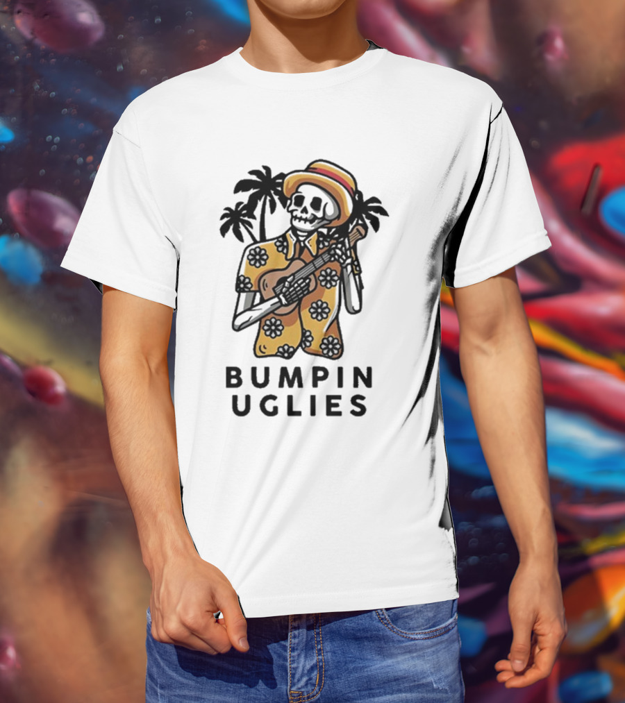 Bumpin Uglies Skeleton Playing Ukulele In Hawaiian T-Shirt