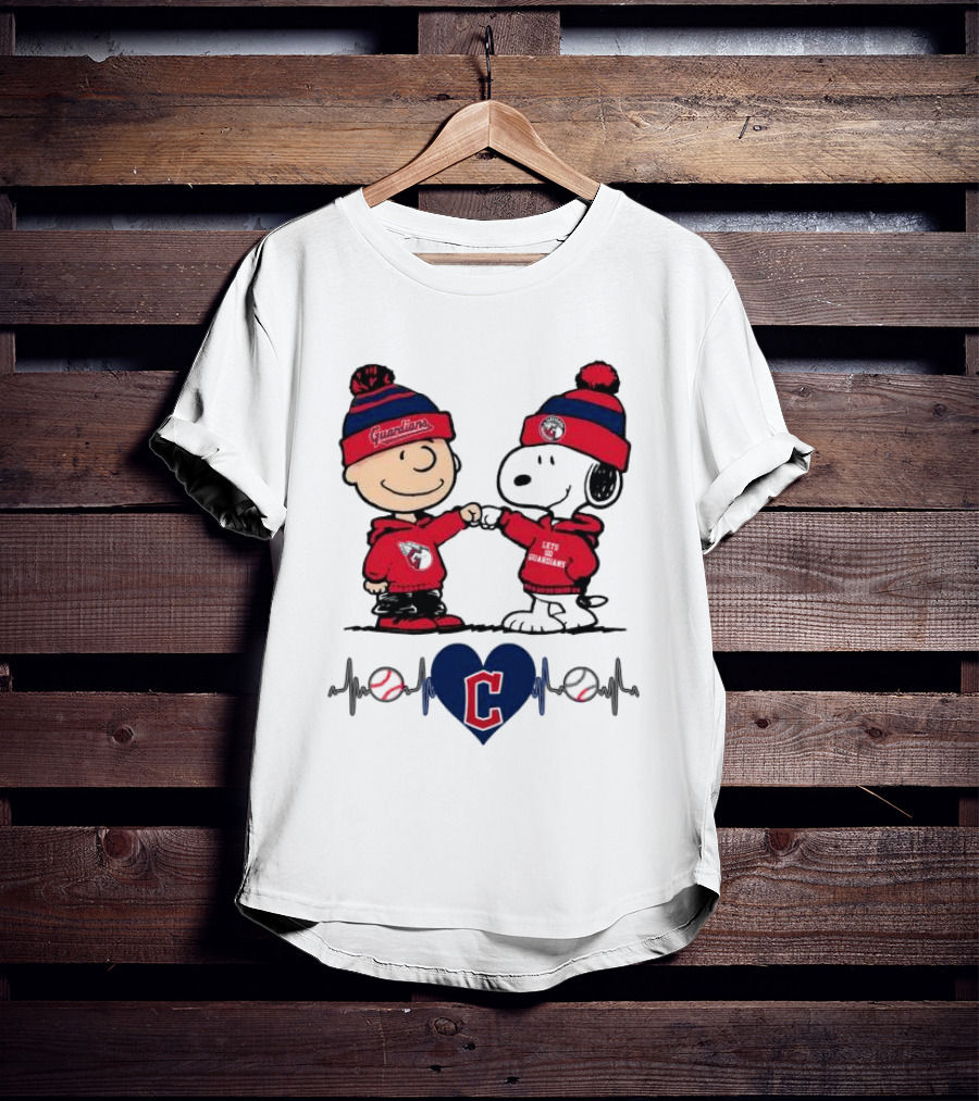 Charlie Brown Snoopy Cleveland Guardians Heartbeat Guardians Cap And T-Shirt