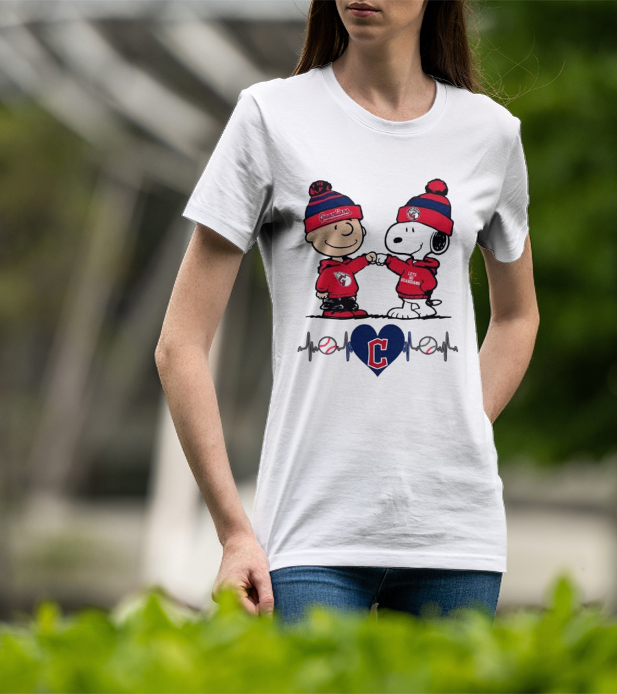Charlie Brown Snoopy Cleveland Guardians Heartbeat Guardians Cap And T-Shirt