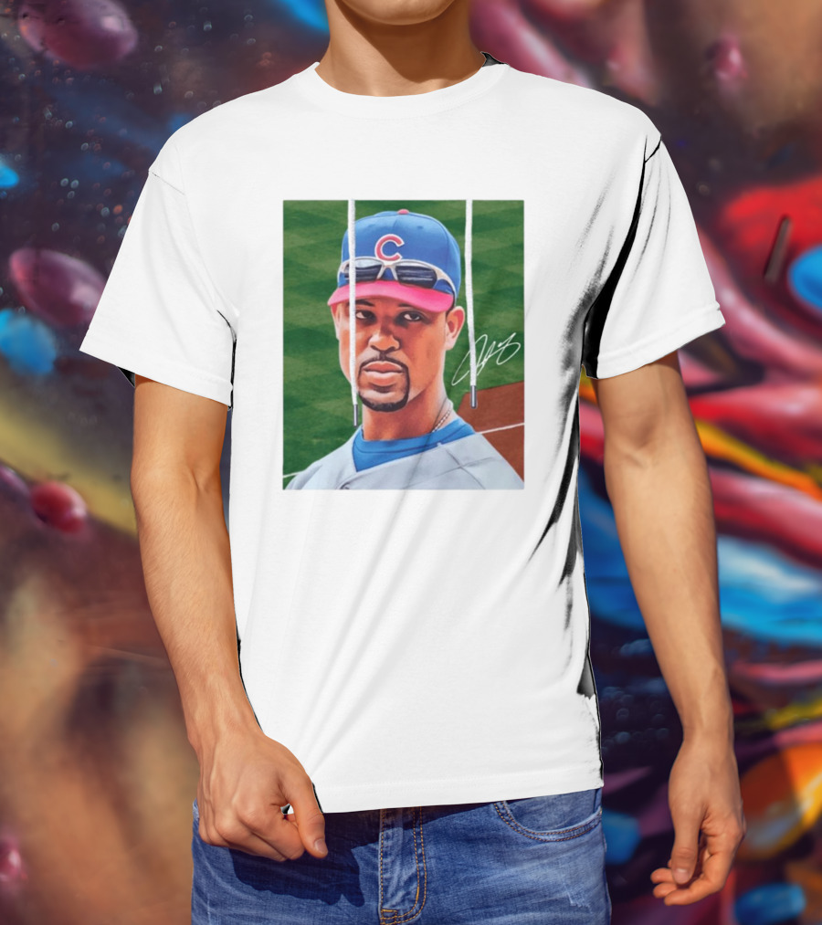 Chicago Cubs Derrek Lee Signature Portrait With Cap And Sunglasses T-Shirt