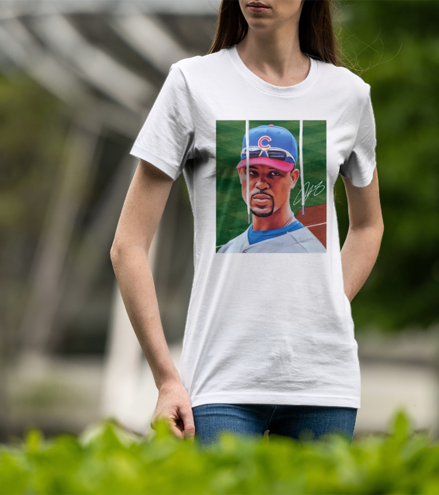 Chicago Cubs Derrek Lee Signature Portrait With Cap And Sunglasses T-Shirt