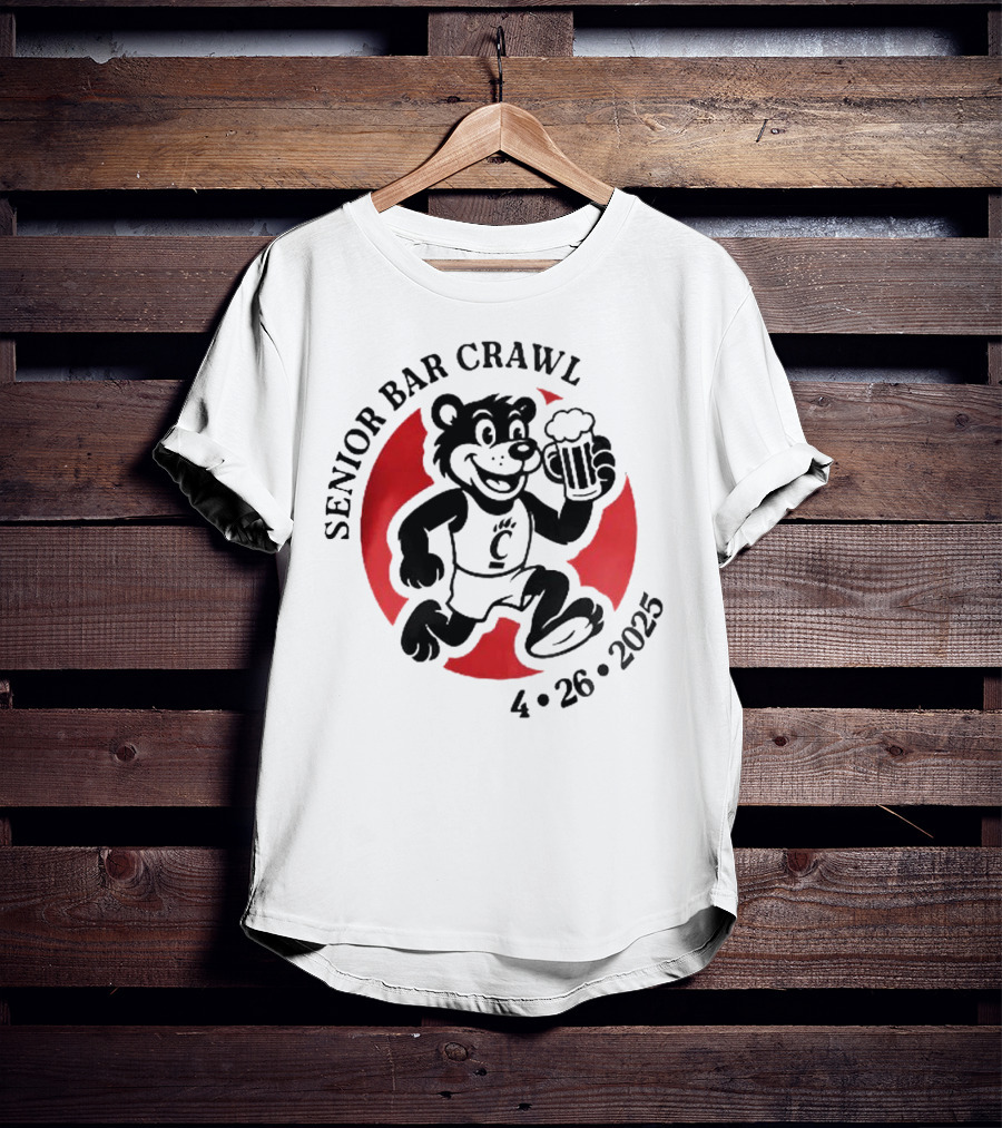 Cincinnati Senior Bar Crawl 4-26-2025 Bearcat Paw Red Circle T-Shirt