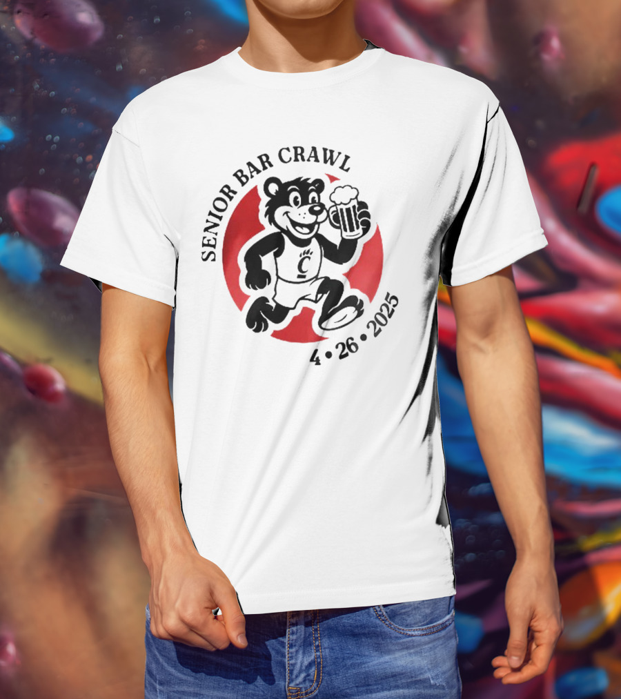 Cincinnati Senior Bar Crawl 4-26-2025 Bearcat Paw Red Circle T-Shirt