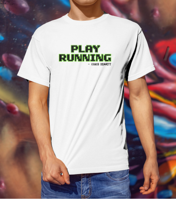 Coach Bennett Play Running Retro Pixelated Green Text T-Shirt