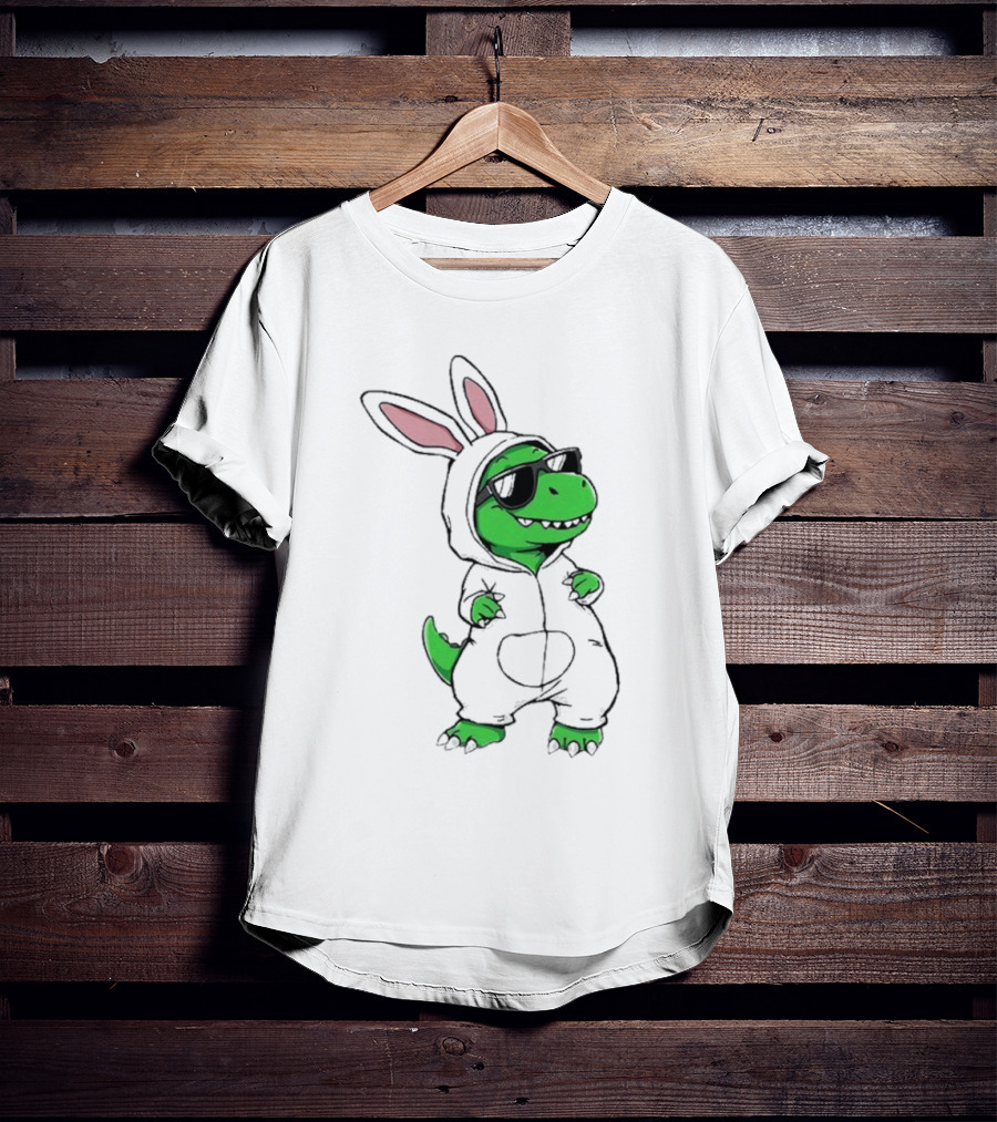 Cool Dino Wearing Easter Bunny Rabbit Costume With Sunglasses T-Shirt