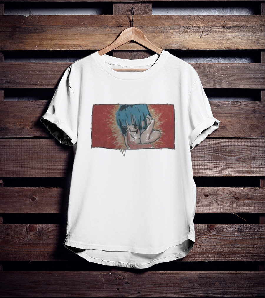 Kuru Blue-Haired Apparition Red Background Deadair T-Shirt