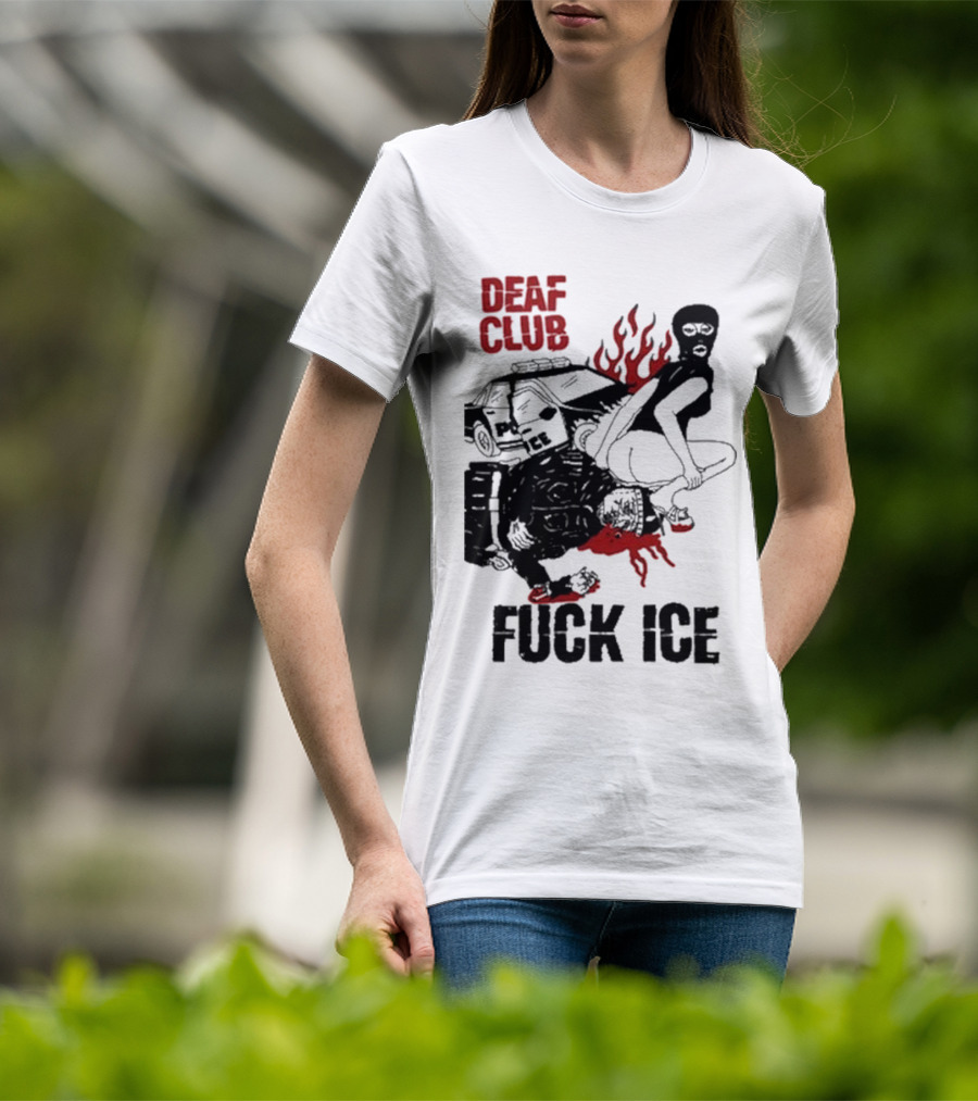 DEAF CLUB FUCK ICE Burning Antlers And Devil Imagery T-Shirt