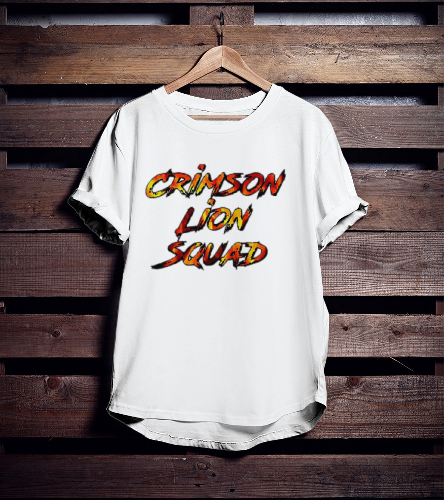 Crimson Lion Squad Fiery Bold Text Style T-Shirt