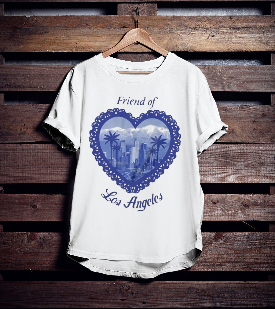 Friend Of Los Angeles Crooked Jon Lovett Heart Skyline Palms T-Shirt