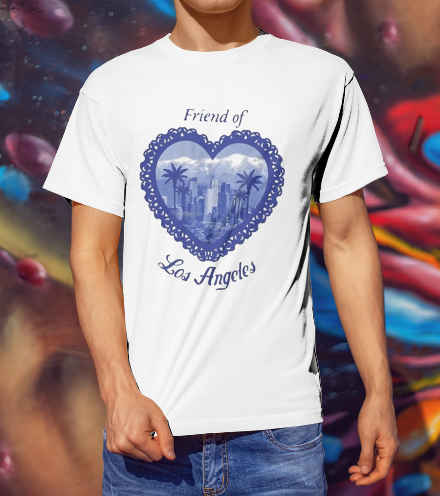 Friend Of Los Angeles Crooked Jon Lovett Heart Skyline Palms T-Shirt