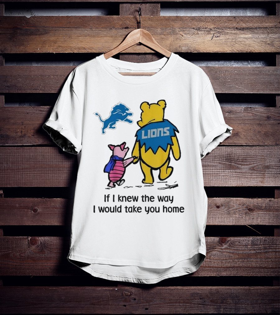 Detroit Lions Winnie The Pooh Piglet Walking Holding Hands T-Shirt
