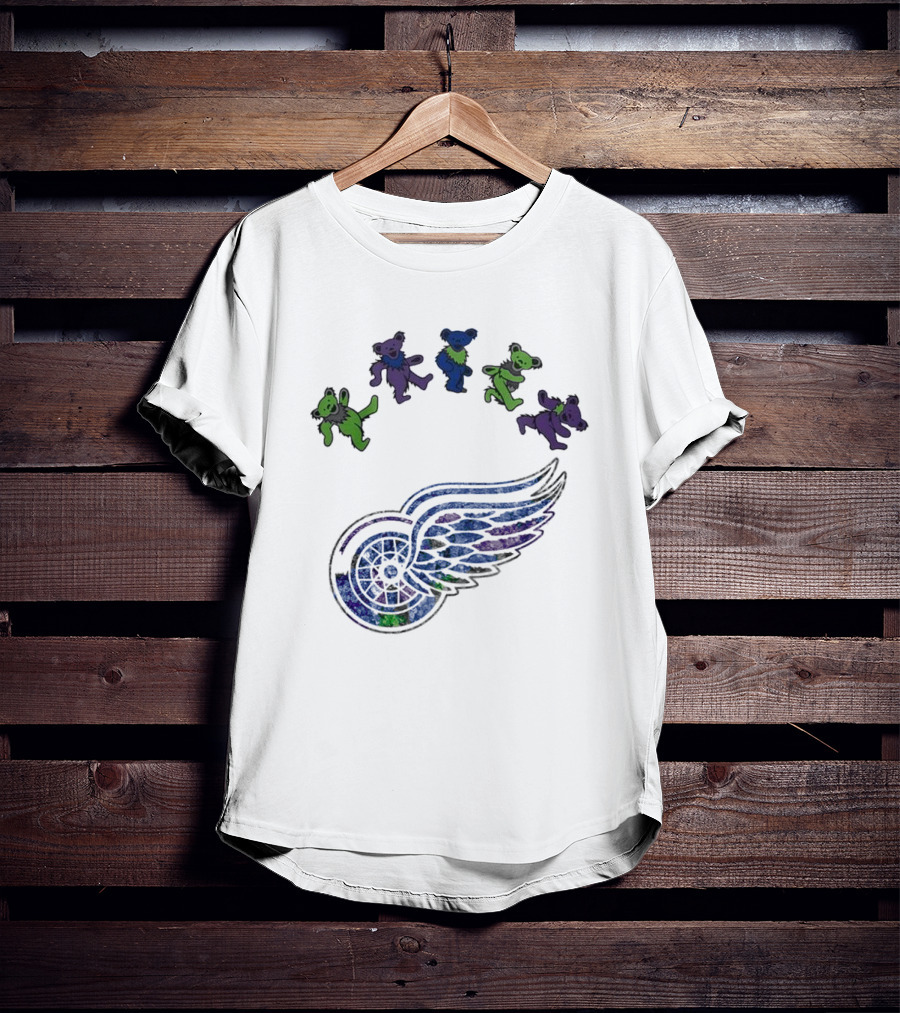 Detroit Red Wings NHL Grateful Dead Night 2025 Dancing Bears Winged Wheel T-Shirt