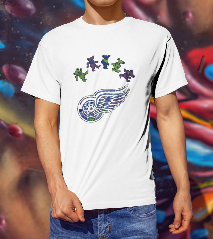 Detroit Red Wings NHL Grateful Dead Night 2025 Dancing Bears Winged Wheel T-Shirt