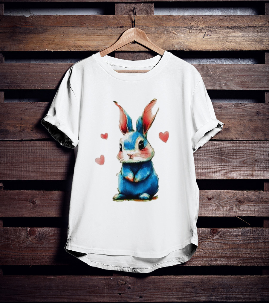 Everybody Knows That I’m Out Of Place Cute Blue Bunny With Hearts T-Shirt