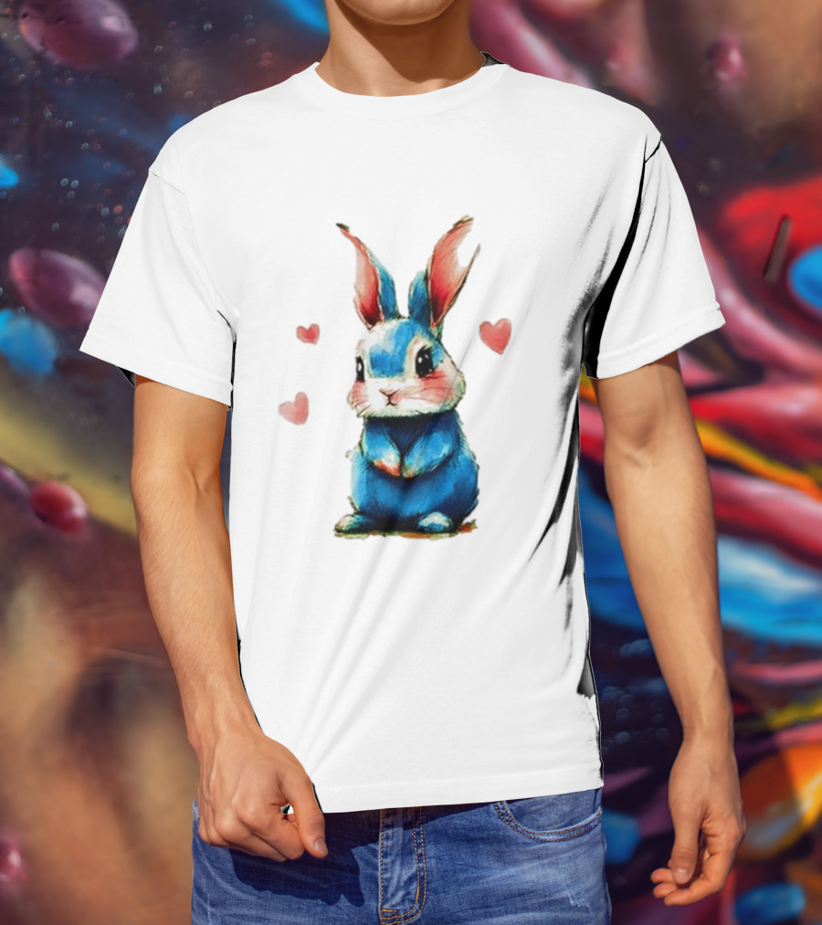 Everybody Knows That I’m Out Of Place Cute Blue Bunny With Hearts T-Shirt