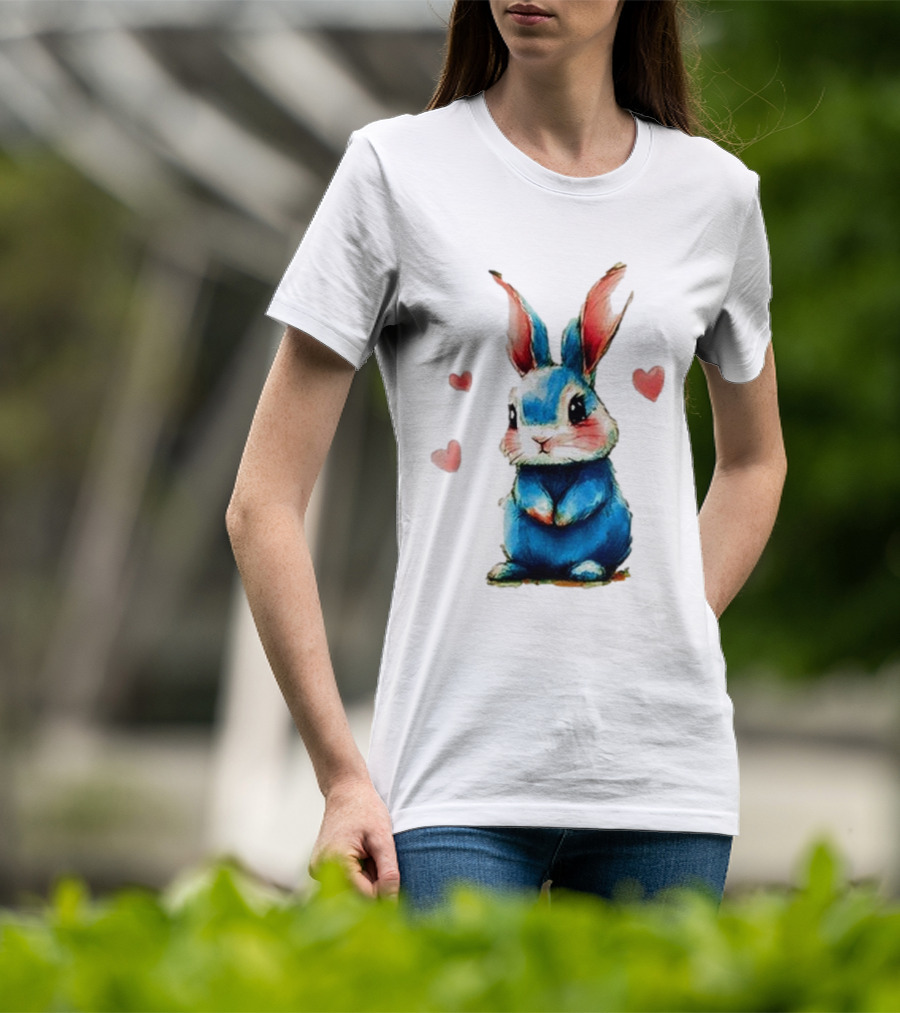 Everybody Knows That I’m Out Of Place Cute Blue Bunny With Hearts T-Shirt