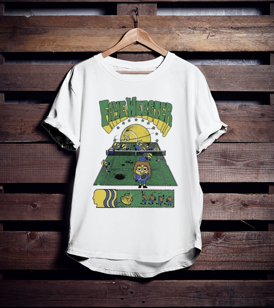 Faye Webster Brain Dead Tennis Court Scene With Yellow Characters And Sports Imagery T-Shirt