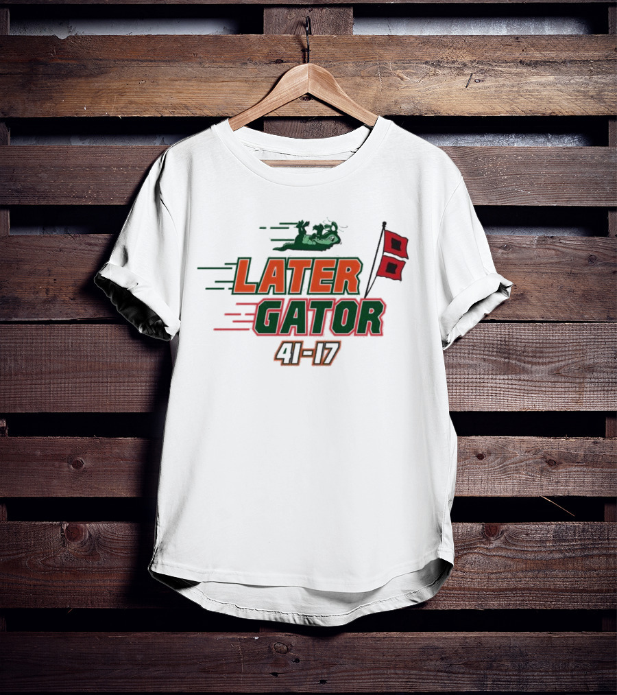 Florida Gators Later Gator 41-17 Speedy Alligator And Racing Flag T-Shirt