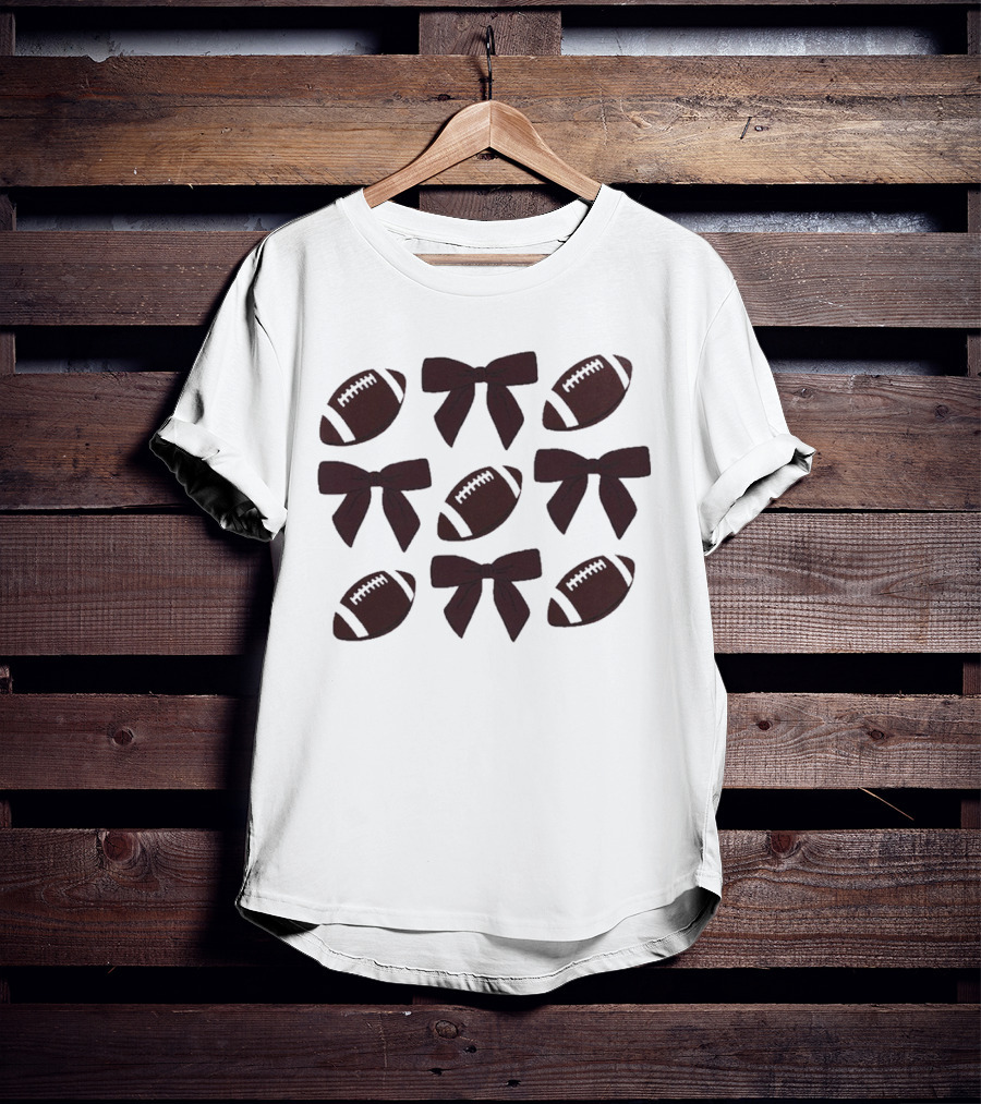 Footballs And Bows Pattern Sports Fashion T-Shirt
