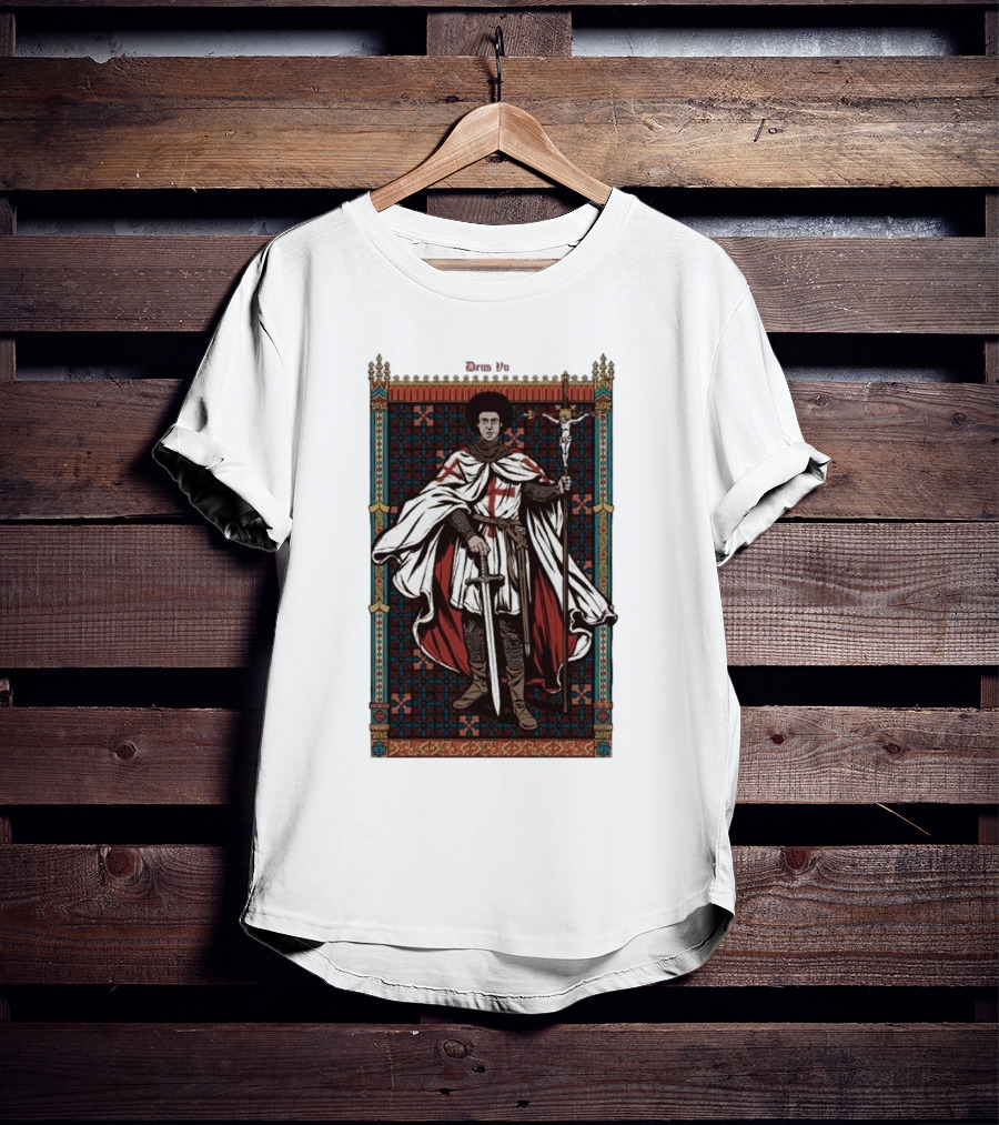 Fr Robinson Crusader Knight Medieval Tapestry Sporting Sword And Cross T-Shirt
