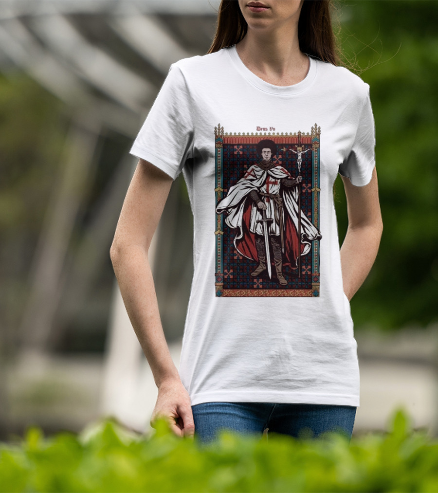 Fr Robinson Crusader Knight Medieval Tapestry Sporting Sword And Cross T-Shirt