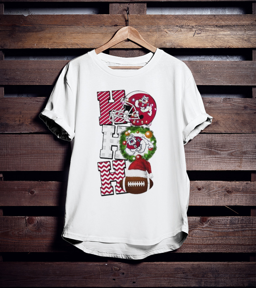 Fresno State Bulldogs Football Christmas Helmet Wreath Santa Hat Rugby T-Shirt