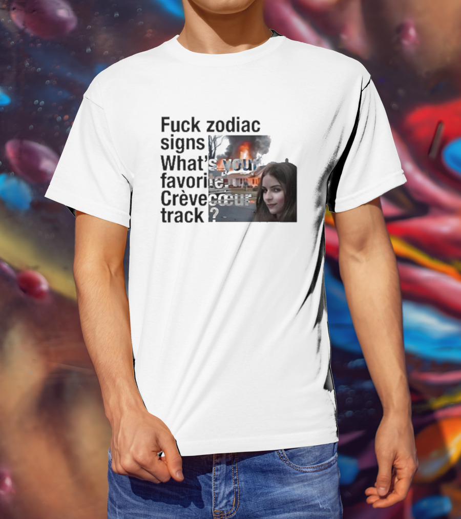 Crèvecoeur Track Favorite With Burning House Background And Girl Smirking T-Shirt