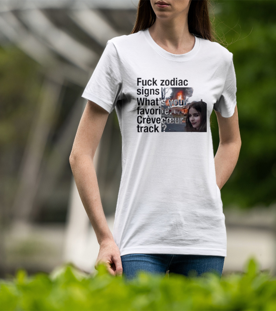 Crèvecoeur Track Favorite With Burning House Background And Girl Smirking T-Shirt