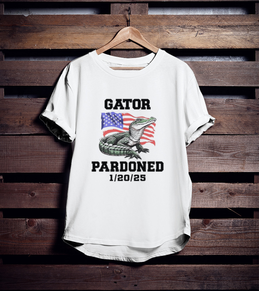 Gator Pardoned 1 20 25 USA Flag American Alligator T-Shirt