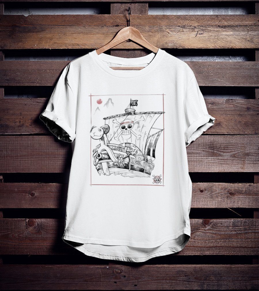 One Piece Going Merry Japanese Sumi-e Style Pirate Ship T-Shirt