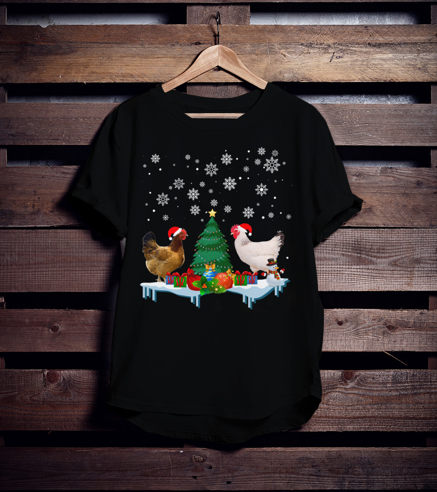 Chicken Merry Christmas Snowflake Festive Scene T-Shirt