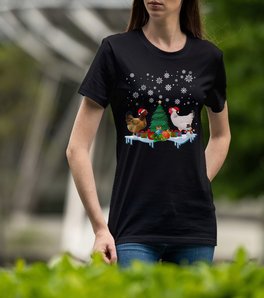 Chicken Merry Christmas Snowflake Festive Scene T-Shirt