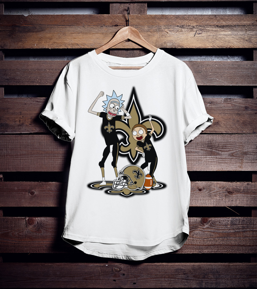 Rick And Morty New Orleans Saints NFL Crossover With Fleur-de-lis T-Shirt