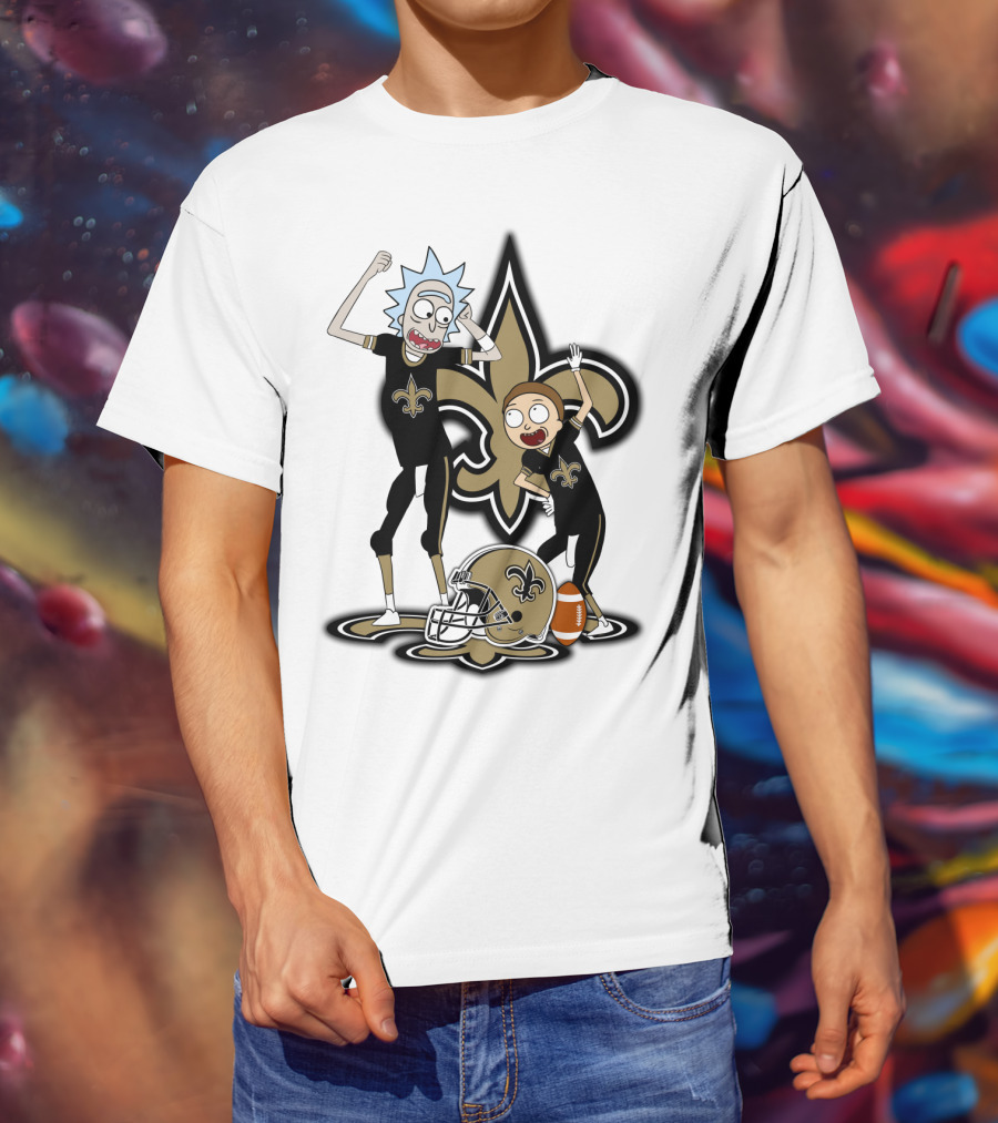 Rick And Morty New Orleans Saints NFL Crossover With Fleur-de-lis T-Shirt