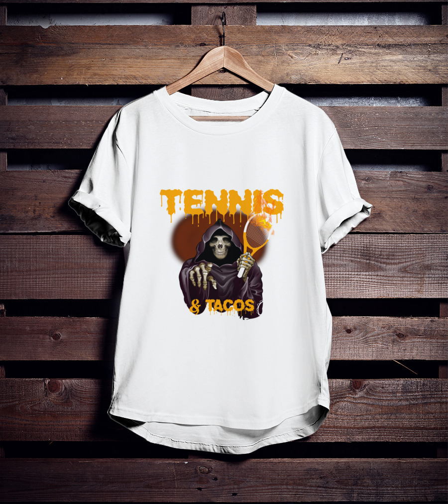 Tennis And Tacos Grim Reaper With Tennis Racket T-Shirt