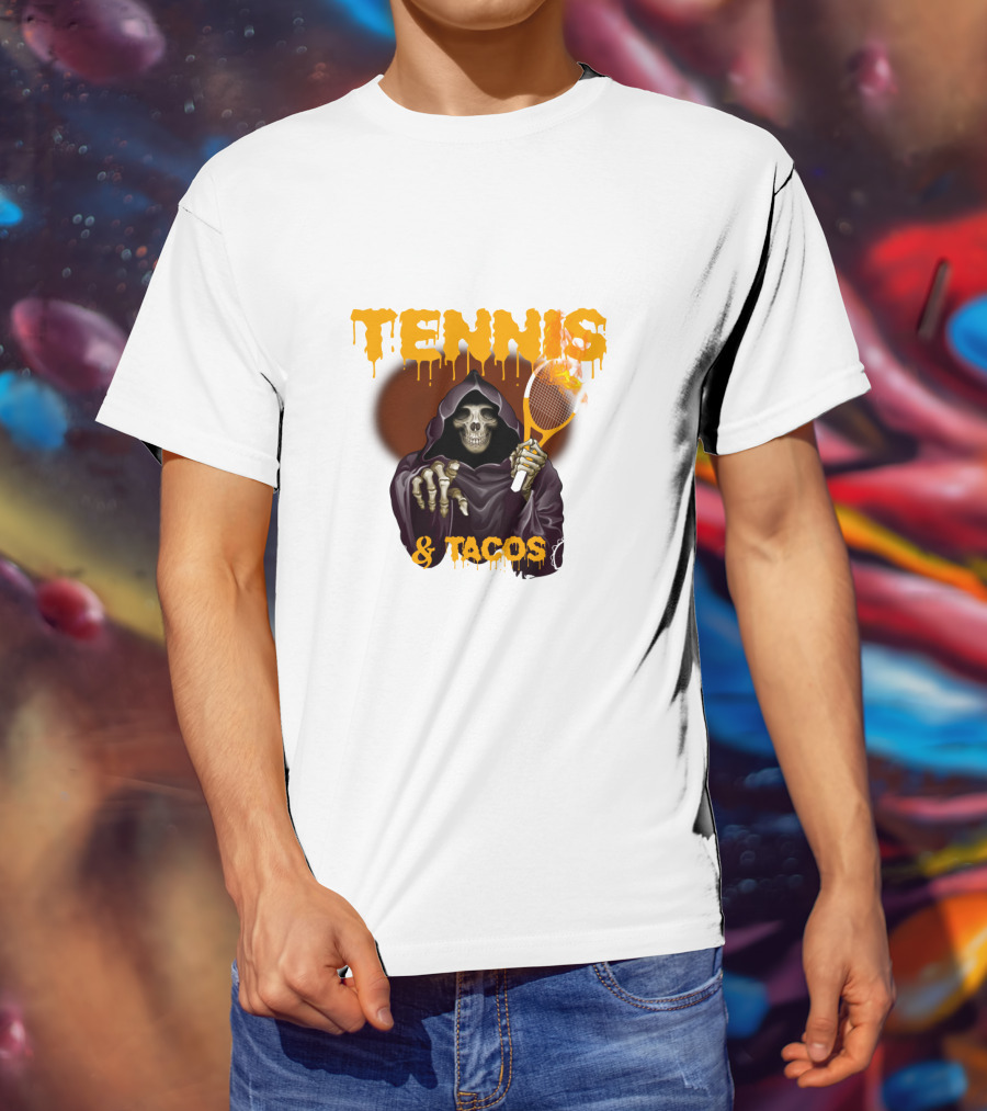 Tennis And Tacos Grim Reaper With Tennis Racket T-Shirt