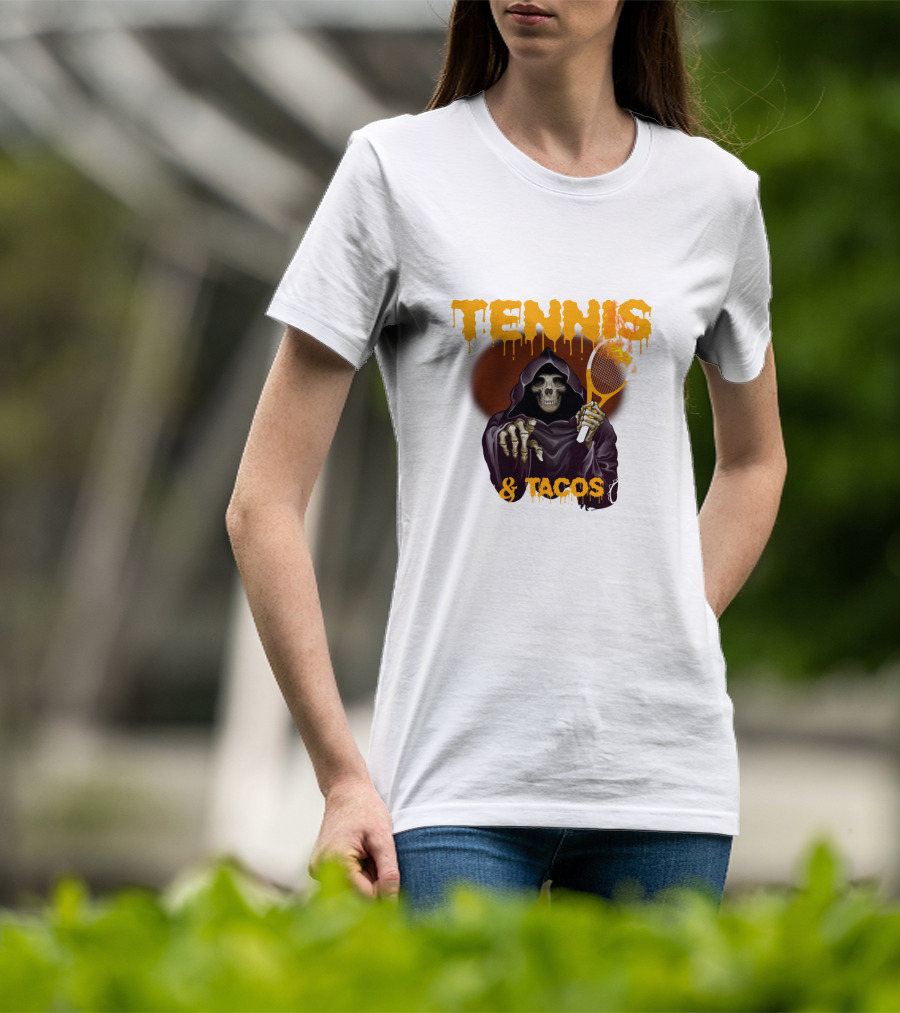 Tennis And Tacos Grim Reaper With Tennis Racket T-Shirt