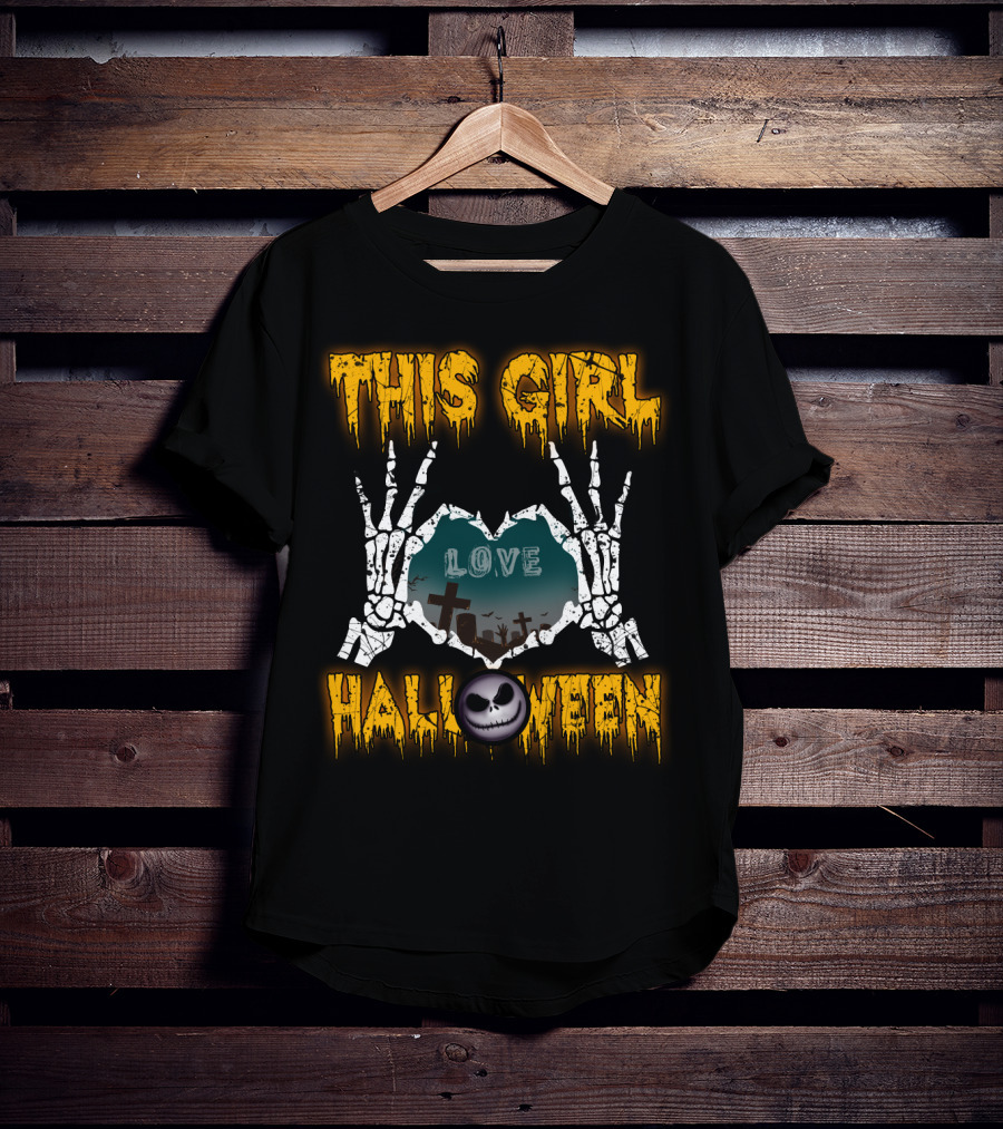 This Girl Love Halloween Skeleton Heart Graveyard Jack-O-Lantern T-Shirt