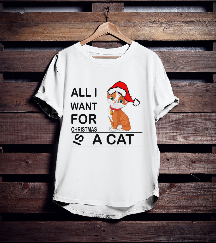 All I Want For Christmas Is A Cat Wearing Santa Hat T-Shirt