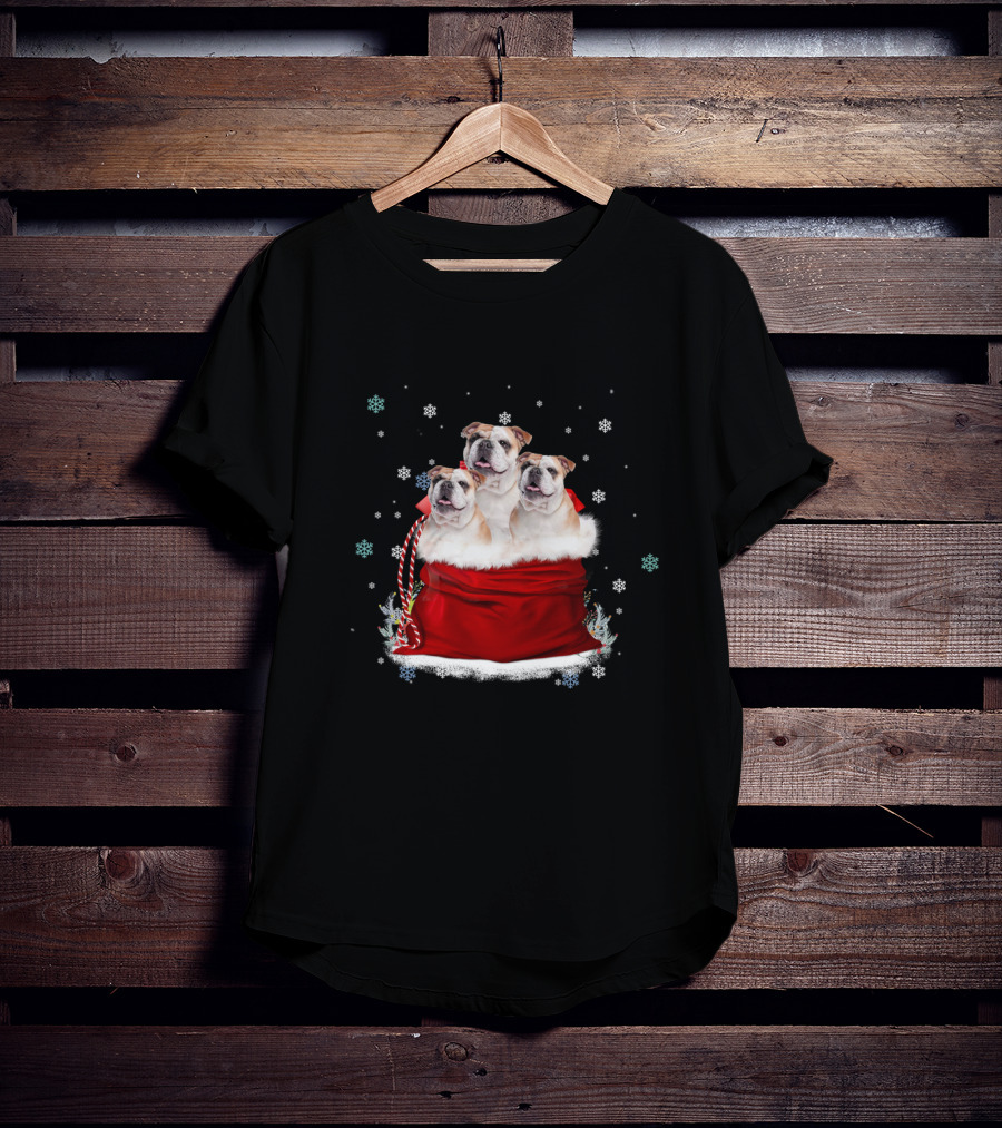 Bulldog Trio Christmas Sack Snowflakes Holiday T-Shirt