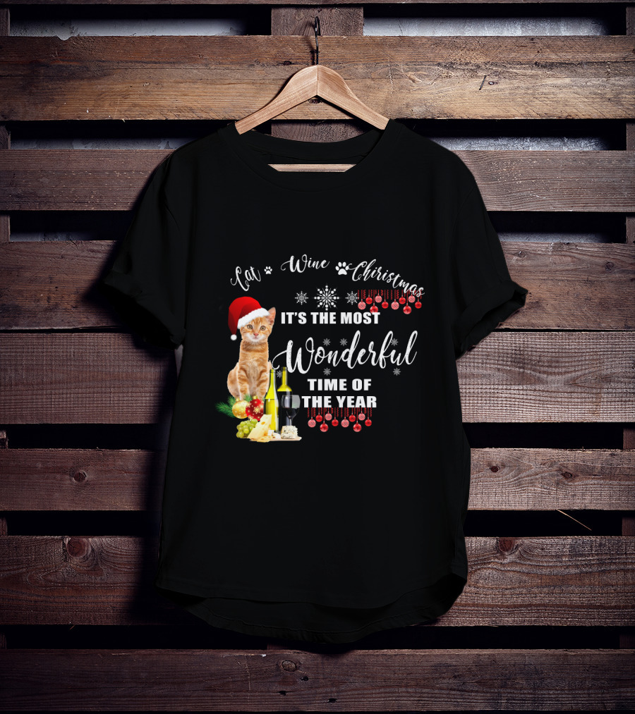Cat Wine Christmas It's The Most Wonderful Time Of The Year T-Shirt