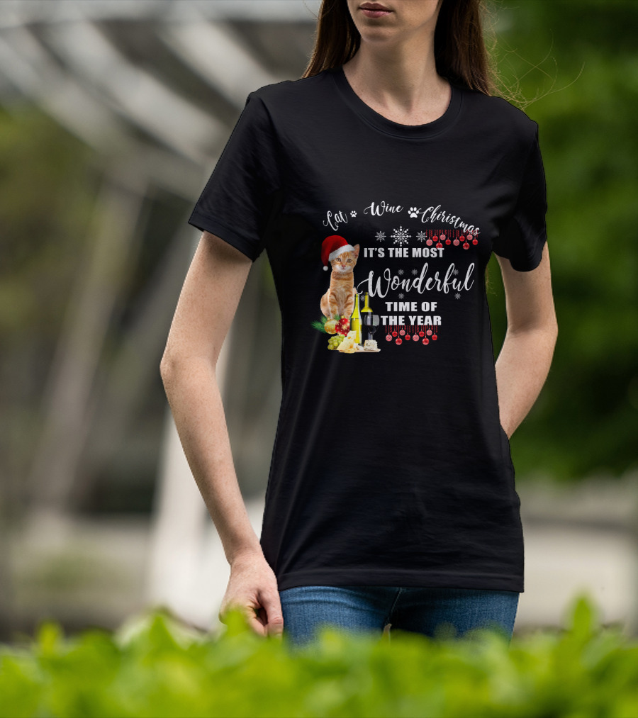 Cat Wine Christmas It's The Most Wonderful Time Of The Year T-Shirt
