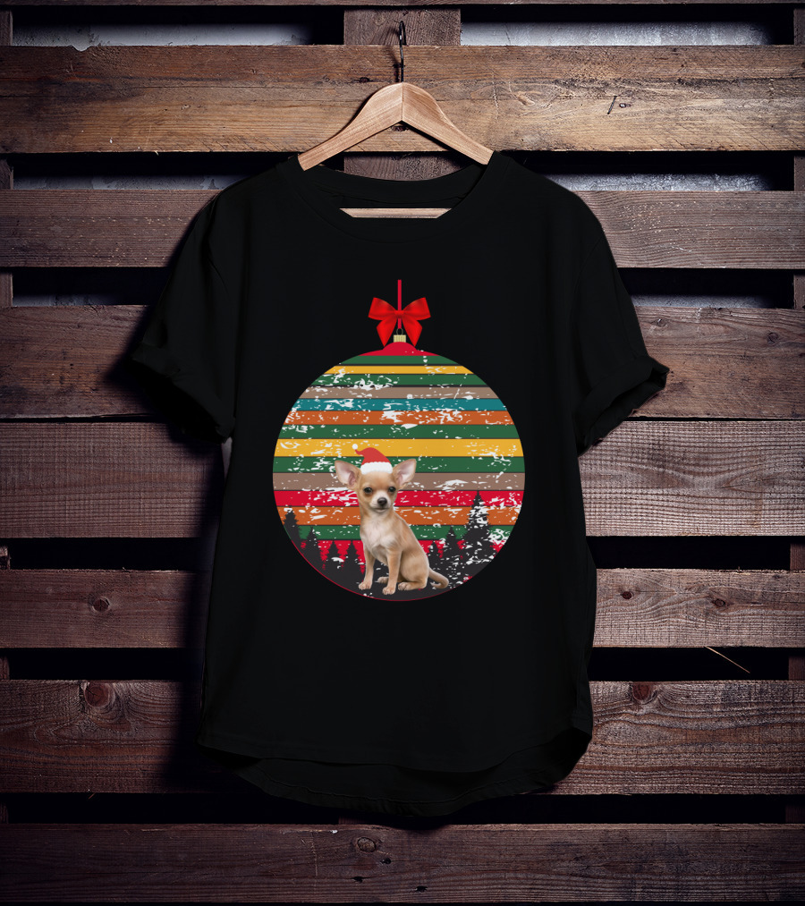 Christmas Vintage Chihuahua Ornament With Santa Hat T-Shirt