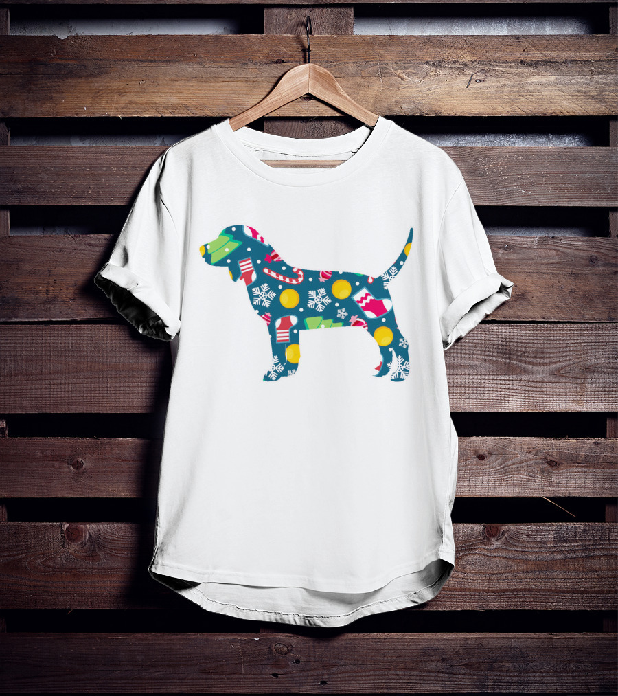 Dog Lover Christmas Beagle With Festive Floral T-Shirt
